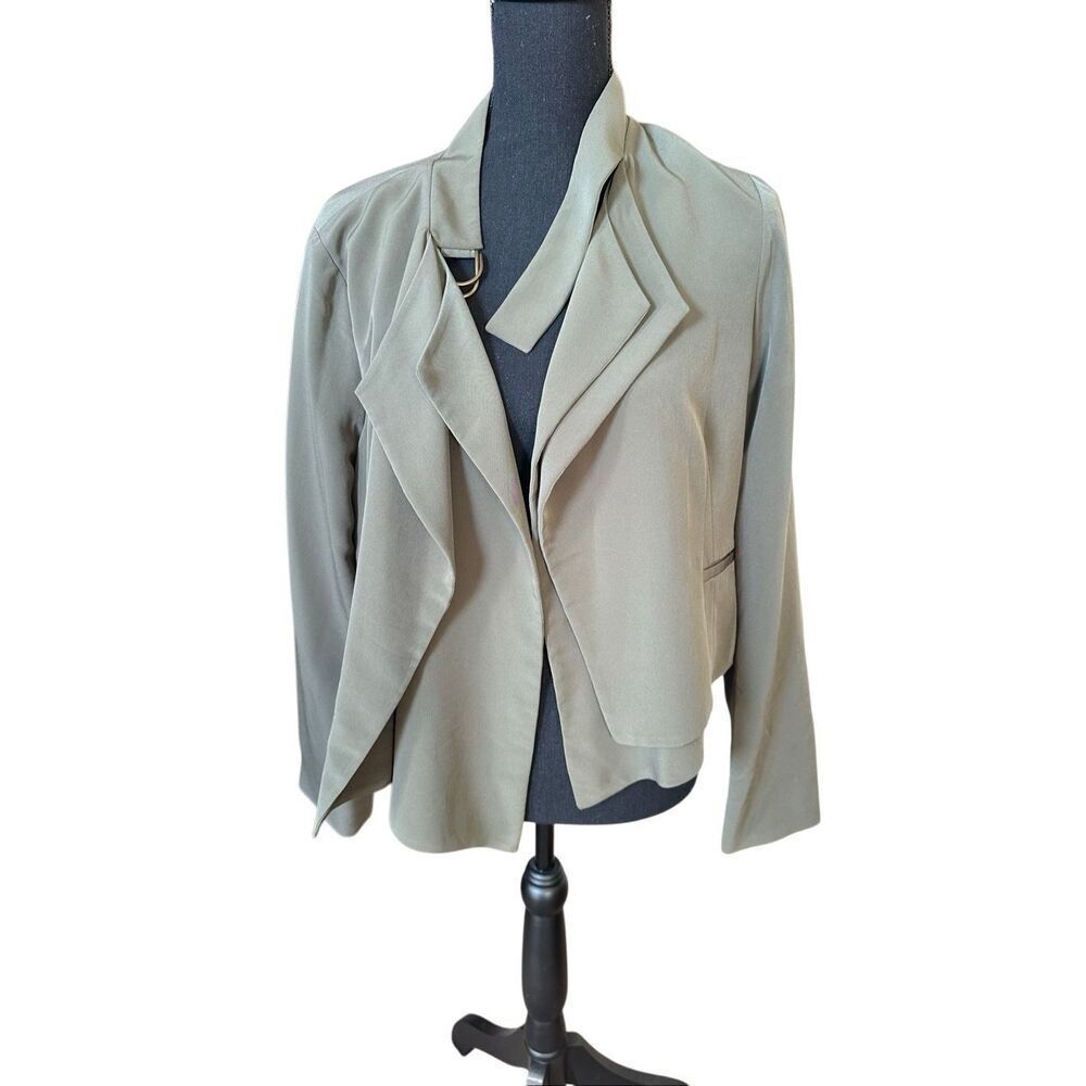Metaphor Draped Open Front Blazer - Olive Sage - Size Large
